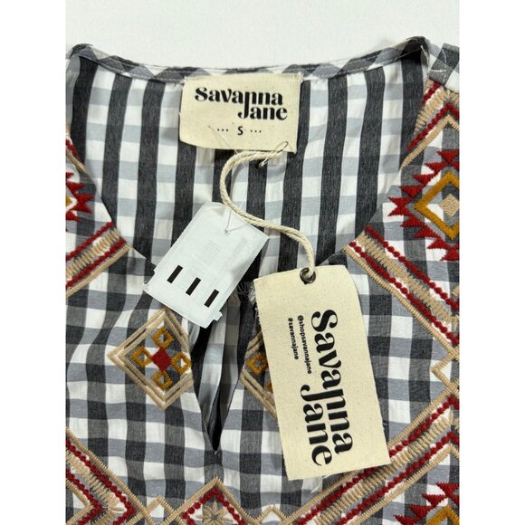 Savanna Jane Embroidered Gingham Blouse S NWT Boho Western Aztec Soft Geometric - Picture 6 of 14